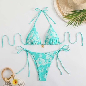 新作セクシープリントホルタートライアングルベルト2ピースビキニセットビーチウェア水着カスタム女性水着 - Product Image 3