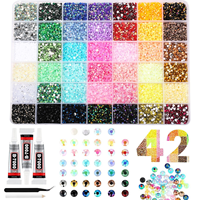Fournitures pour ongles en strass, accessoires de nail art à marque privée, kit de strass pour ongles 42 compartiments couleurs mélangées avec colle