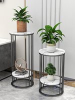 Console moderne de luxe en marbre style nordique Donna, avec rangement, pour plantes d'intérieur, multi-niveaux, pour balcon