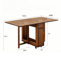 Ensemble de salle à manger pliable extensible en bambou, table peu encombrante avec 4 chaises, rangement et roulettes universelles pour petit salon