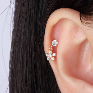 Pendentif étoile à quatre branches en argent 925 avec petite fleur, pierre de lune et zircon, breloque cœur émaillé, piercing à vis - Product Image 2