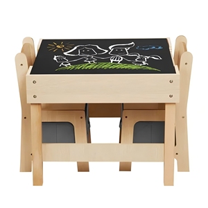 Montessori tavolo da attività per <span class=keywords><strong>bambini</strong></span> in <span class=keywords><strong>legno</strong></span> e sedia con lavagna a doppia faccia e deposito per la scuola materna o l'asilo nido Funiture - Product Image 2
