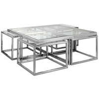 Table basse carrée moderne en acier inoxydable et verre avec tables d'appoint imbriquées pour le salon