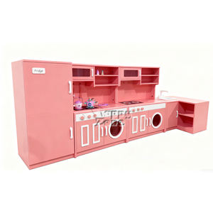 Ensemble de cuisine de simulation rose pour enfants Playhouse de cuisine pour enfants en bois petite maison de jeu de simulation aire de jeux intérieure douce - Product Image 1