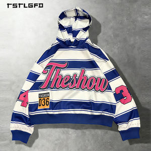 Sudadera con Capucha Azul Marino con Estampado Gráfico Grande Estilo Hiphop, Diseño Cuadrado Y2K - Product Image 1