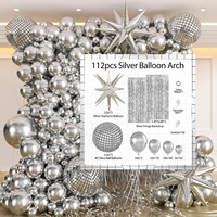 Kit de ballons disco argentés métalliques avec franges et étoiles éclatantes pour fête d'anniversaire, anniversaire, Noël, danse, club, décoration de scène