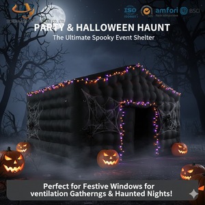 Tente de discothèque gonflable noire, étanche et résistante aux UV, avec souffleur, maison hantée portable pour fête d'Halloween et salon professionnel - Product Image 1