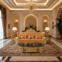Ensemble de canapés arabes royaux 1+2+3, canapé en cuir pleine fleur sculpté à la main en bois massif doré, style classique européen, pour villa