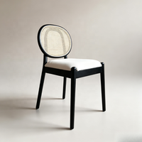 Chaise de salle à manger en bois à cadre noir mat, dossier ovale de style moderne du milieu du siècle, coussin beige amovible, durable, légère et stable pour appartement