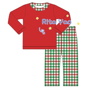 Set di abbigliamento natalizio per bambini e neonati in cotone rosso blu a quadretti abbinati Leggings da bambina Set di pantaloni per ragazzi - Product Image 6