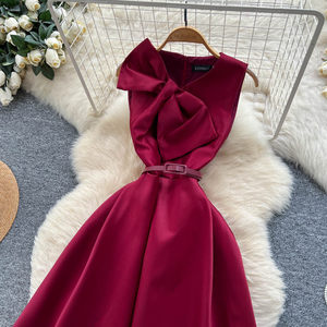 Robe <span class=keywords><strong>de</strong></span> soirée élégante sans manches à nœud français avec taille lacée pour <span class=keywords><strong>femme</strong></span>, coupe évasée trapèze, idéale pour les bals et événements formels - Product Image 2