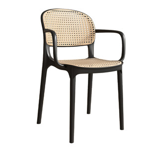 <span class=keywords><strong>Chaise</strong></span> de restaurant et tabouret de table à manger d'extérieur en rotin nordique, avec dossier et accoudoirs empilables en plastique épaissi - Product Image 5