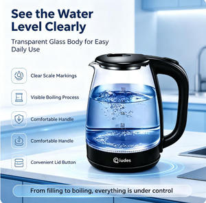 Bouilloire électrique en verre Qiudes 1,8 L, ébullition rapide, arrêt automatique, niveau d'eau visible, sans fil, pour la maison et le bureau - Product Image 4