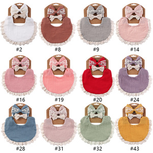 Ensemble bandeau en dentelle et nœud Boho pour nouveau-né bave salive serviette de bain mousseline bandana pour bébé filles - Product Image 3