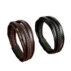 चुंबकीय क्लैंप गहने के साथ पुरुषों के लिए सस्ती मल्टी लेयर चमड़े के कंगन - Product Image 1