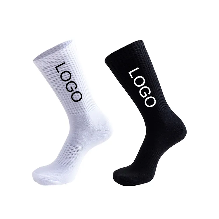 Socks White High Quality Fashion White Black 100%Cotton Sport Basketball Socks Custom Logo