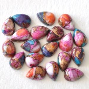 Lot de 5 cabochons en forme de poire 5x7mm en cuivre rose, turquoise et nacre, pierres précieuses pour la fabrication de bijoux, en promotion, Inde - Product Image 4