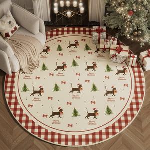 Tapis rond en fausse laine motif renne de noël confortable parfait pour salon canapé Table basse décor à la maison de vacances - Product Image 4