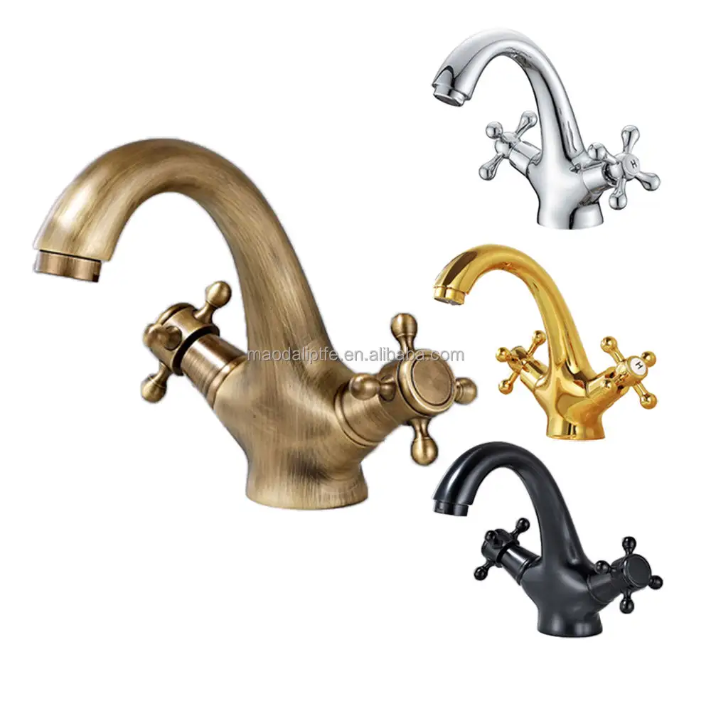 Brass Classic Luxury Design Wash/Face Basin Mixer Gold Double Handle Basin Faucet For Bathroom