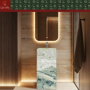 Lavabo a colonna rettangolare freestanding GOLDKING in marmo Verde Guatemala, stile moderno chic per <span class=keywords><strong>bagno</strong></span> residenziale, verde chiaro, OEM - Product Image 3