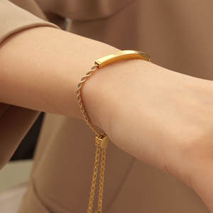 Waterproof Anti Tarnished 316L Stainless Steel Fashion <b>Bracelet</b> & Bangle 14K 18K Gold Plated <b>Adjustable</b> Blank <b>Bracelet</b> For Women - Product Image 4