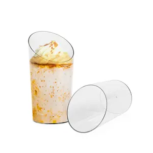 2oz mini mousse cups for dessert Slanted round shape cups sweet glass plastic PS pudding cups make it mini food cafe series