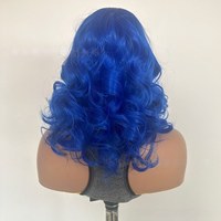 Wig sintetis Premium Futura Fibra Wholesale HD 13*4 Lace Front 250g Biru Pendek Keriting Bob Matte Tahan Panas untuk Wanita