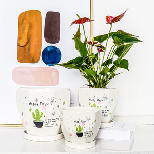Ensemble de 3 pots de fleurs en céramique Sin Garden Sunflower, pots de fleurs de 4+5+6 pouces, jardinières d'intérieur pour plantes décoratives, pour plantes succulentes - Product Image 1