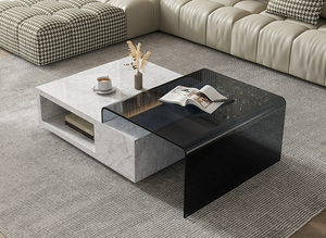 Tavolino laterale telescopico tavolino <span class=keywords><strong>da</strong></span> caffè <span class=keywords><strong>in</strong></span> <span class=keywords><strong>vetro</strong></span> <span class=keywords><strong>con</strong></span> pavimento <span class=keywords><strong>in</strong></span> lastra di roccia - Product Image 3