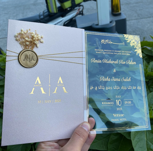 งานแต่งงานอะคริลิคฟอยล์สีทองลายดอกกุหลาบอ่อนโยนสำหรับเจ้าสาวสุดหรูพร้อมซองกำมะหยี่สีกรมท่า - Product Image 6