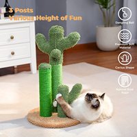 Griffoir pour chat en sisal en forme de cactus avec 3 poteaux à griffer et une balle interactive suspendue
