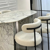 Chaise de salle à manger moderne en bouclette avec dossier incurvé, assise ronde rembourrée pour cuisine, salon et restaurant, pieds en métal
