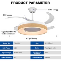 Kipas Angin Plafon Retractable LED 42 Inci 4 Bilah ABS Modern untuk Ekspor Grosir, Dapat Diredupkan, Pelindung Mata, dengan Lampu