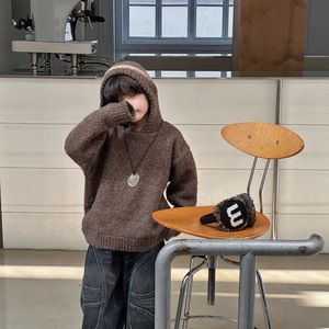 Enfants solide Polyester/coton hiver <span class=keywords><strong>polaire</strong></span> américain rétro tricoté <span class=keywords><strong>pull</strong></span> garçons lâche à la mode marque paresseux Style polyvalent - Product Image 2