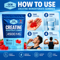 Gommes de créatine monohydrate pour améliorer l'immunité, véganes, sans sucre, saveur naturelle de fraise, OEM ODM, marque privée, halal
