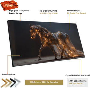 Peintures de chevaux noirs équestres de luxe, majestueuses et dorées, à motifs floraux, pour la décoration, art mural sur toile brillant - Product Image 3