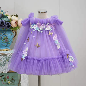 Vestido De Princesa Niña Con Tul Y Mangas Abullonadas - Mariposa 3D - Para Bodas, Cumpleaños Y Eventos - Tallas De 6 Meses A 5 Años