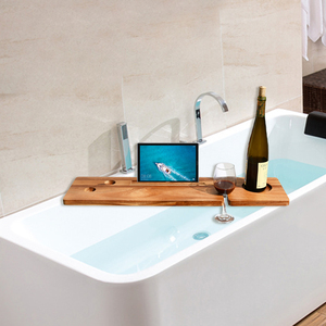 Youlike Bamboo Bath Caddy Tray for a Home Spa Experience Fits Most With <b>Wine</b> <b>Glass</b> <b>Holder</b> and Book Stand - Product Image 4