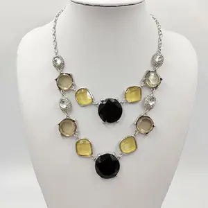 AS New colorful artificial gemstone necklace double bib jewellery