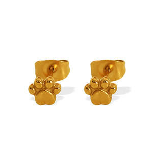 Cat Paw Print <b>Stud</b> Earrings 18K <b>Titanium</b> Steel Gold Women's Fashion Jewelry Gift - Product Image 5
