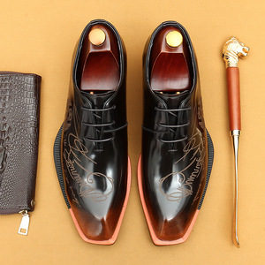 Zapatos Oxford de Vestir para Hombre HQY, de Cuero Genuino, con Cordones, Antideslizantes, Punta Cuadrada, con Logotipo Grabado con Láser, para Oficina, Carrera Profesional y Ropa Formal - Product Image 1