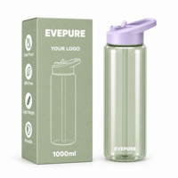 Bouteille d'eau sport 1000 ml en Tritan avec poignée et paille, anti-fuite, sans BPA, durable, écologique, réutilisable pour adultes, bureau, extérieur, salle de sport