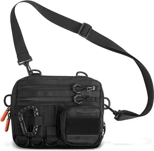 BSCI Factory New Fashion Black Small Tactical Messenger Bag Waist Crossbody Bag For Men With Shoulder Strap