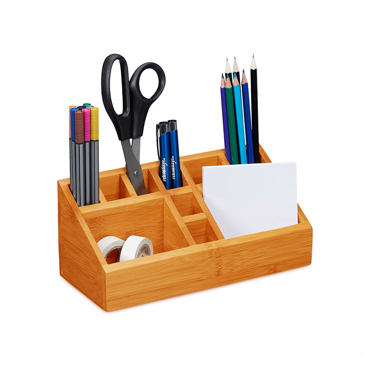 Многофункциональные бамбуковые карандаши премиум-класса с 10 отделениями для офисных и канцелярских принадлежностей, органайзер для хранения визиток