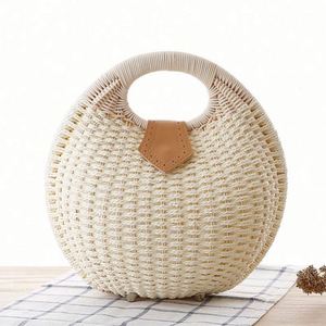 Bolso de Playa de Verano de Alta Calidad para Mujer, Bolso de Mano Redondo Tejido de Ratán, Bolso de Paja para la Playa - Product Image 1