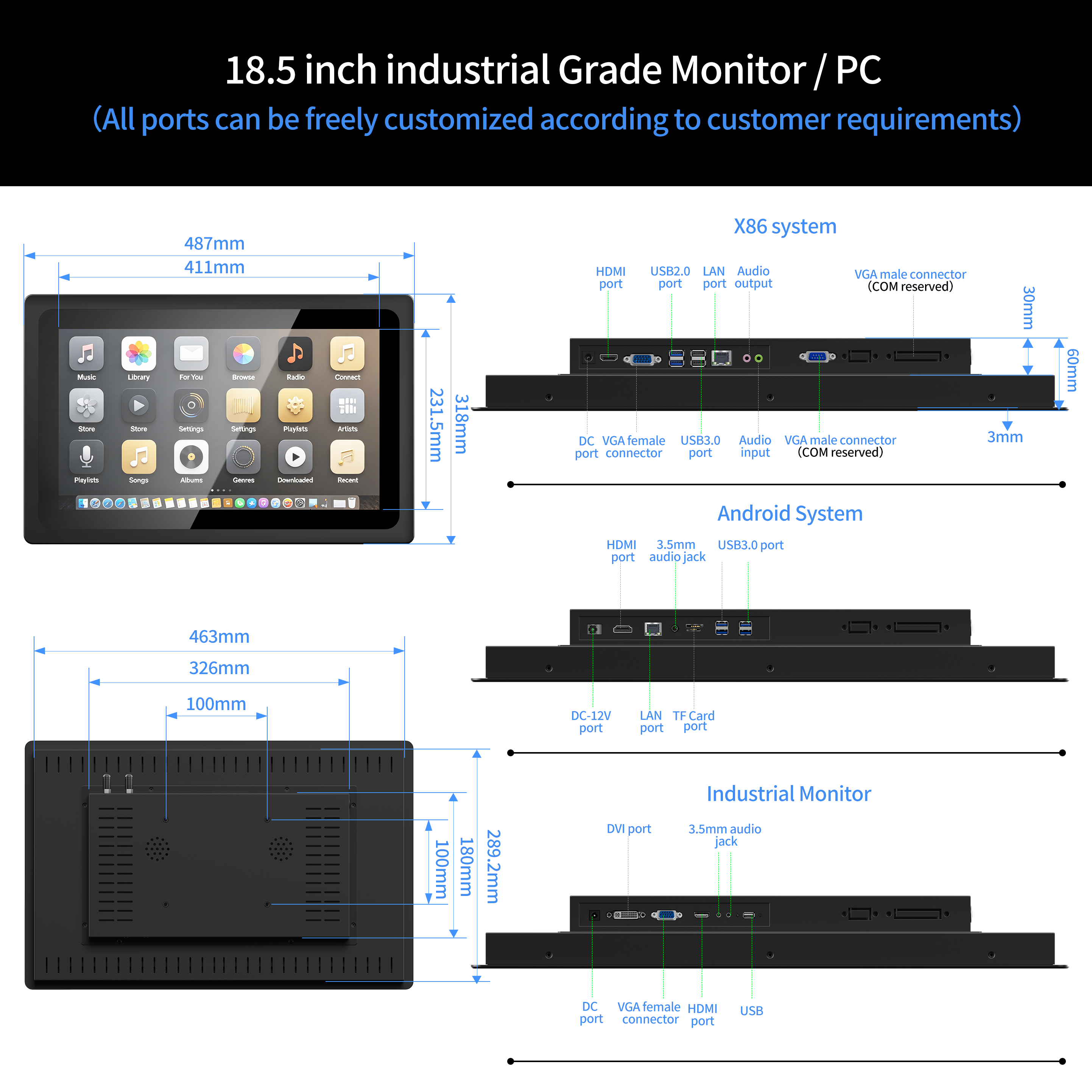 18,5" B185-AQRL-RT-C Debian 16 Go + 516 Go