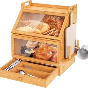 Bamboo Bread <b>Storage</b> <b>Box</b> With Glass Door Multi Layer Kitchen Bread <b>Bin</b> Large Capacity Wood Material - Product Image 5
