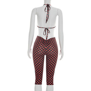 Viviblook J26ST079 Ensemble trois pièces pour femme, style été, comprenant un soutien-gorge triangle, un haut à manches courtes à pois et un pantalon court - Product Image 6