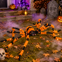 Grande décoration d'Halloween en forme d'araignée lumineuse à LED, pliable, en peluche noire, jouet d'horreur pour fête