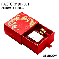 Boîte d'emballage de parfum de luxe Red Phoenix, boîte à tiroir en papier rigide avec insert, logo personnalisé en feuille d'or